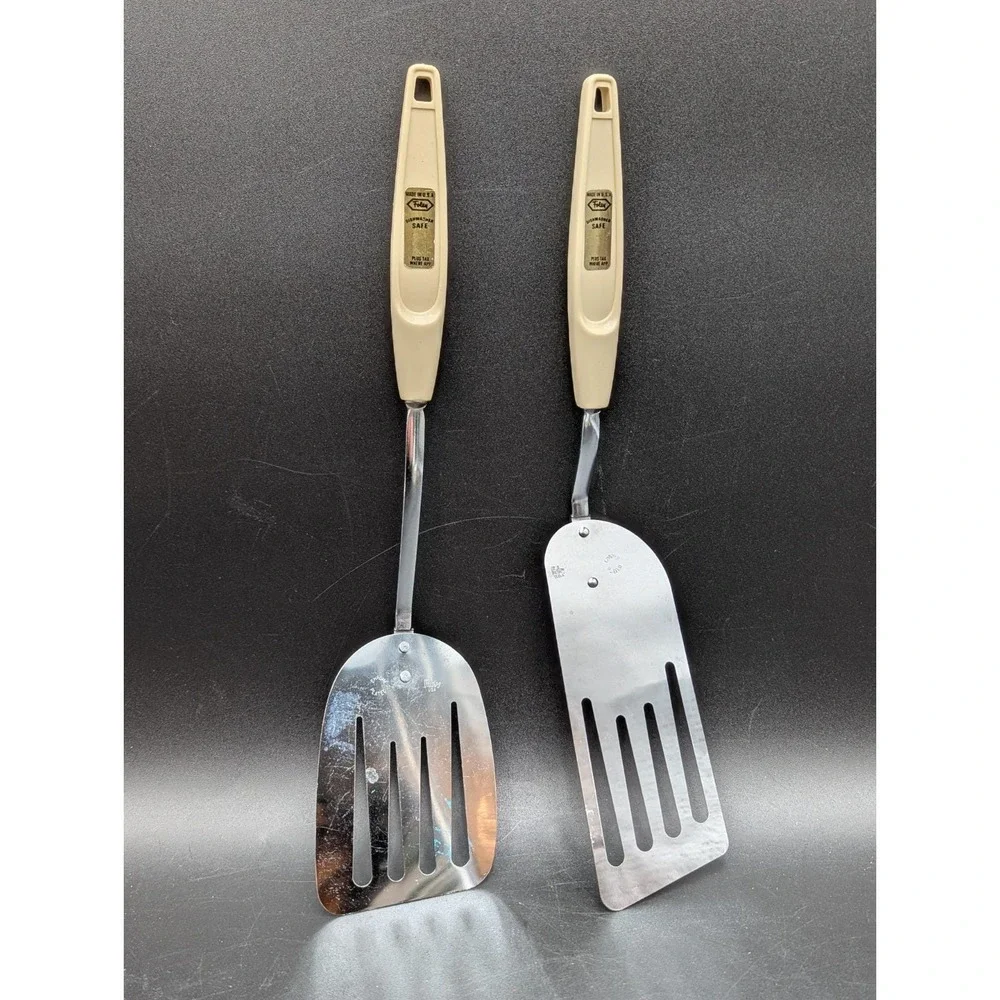 PAIR VTG Foley Slotted Spatula Chrome Plated Blade Cream Handle USA 13